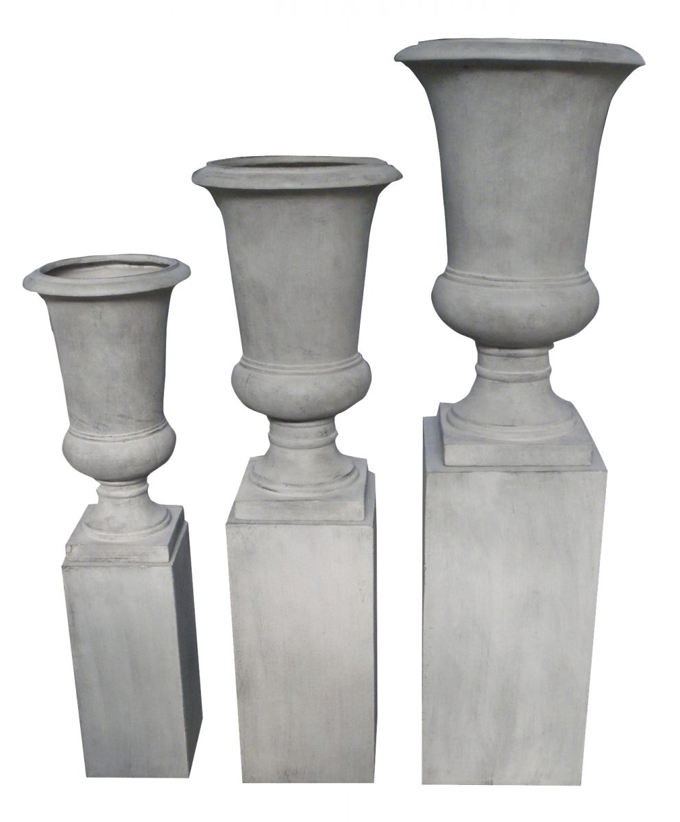 Garden Urns And Figurines Furniture Road Set 3 Grey Urns W Bases