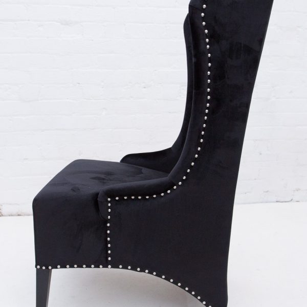 Winged Large Black Velvet Chair