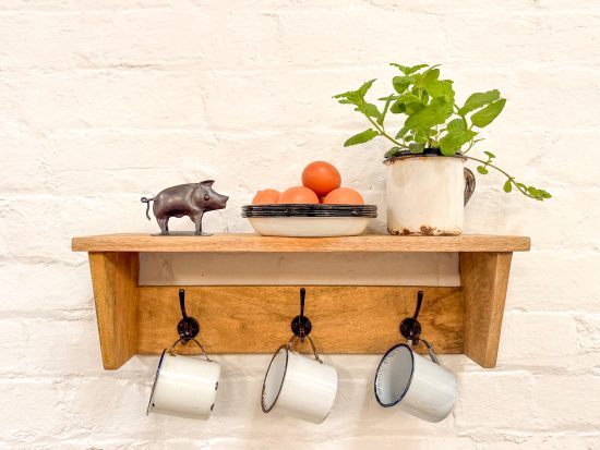 Wooden Shelf w/3 Iron Hooks - Image 2
