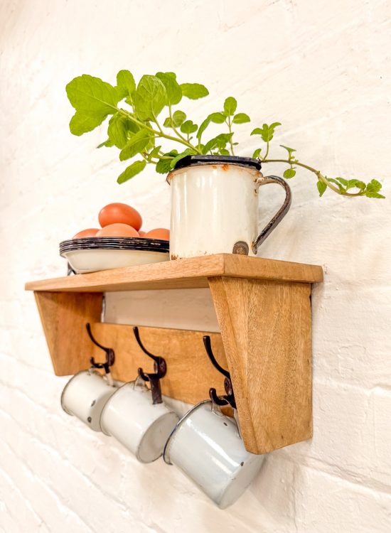 Wooden Shelf w/3 Iron Hooks