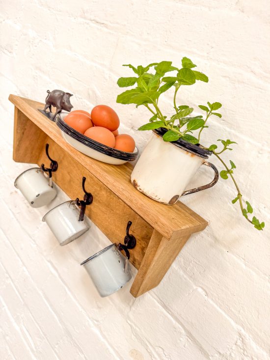 Wooden Shelf w/3 Iron Hooks - Image 3