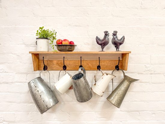 Wooden Shelf w/5 Iron Hooks