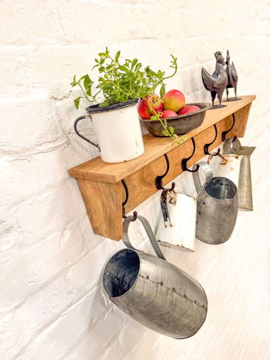 Wooden Shelf w/5 Iron Hooks - Image 2