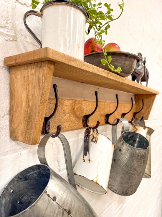 Wooden Shelf w/5 Iron Hooks - Image 4