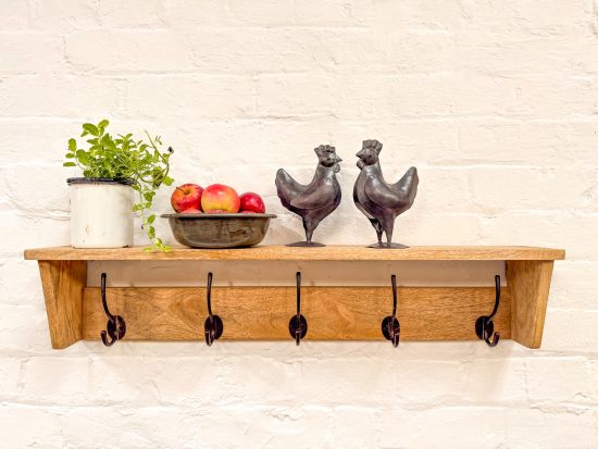 Wooden Shelf w/5 Iron Hooks - Image 3