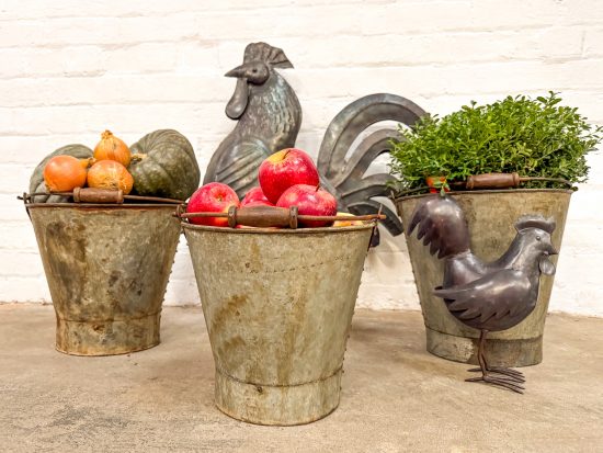 Set 3 Original Iron Buckets w/wood handle