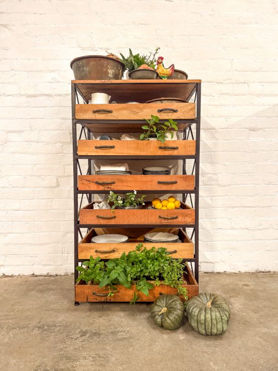 Wood/Iron 6 drawer/shelf Cabinet