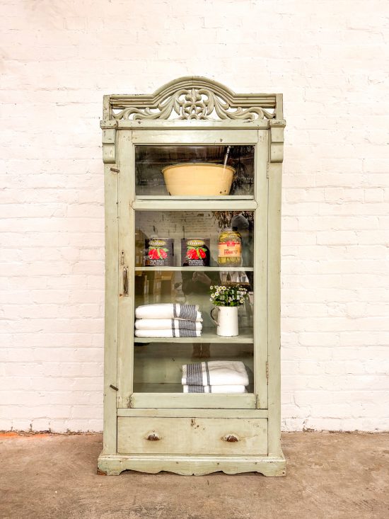 Original Duck Egg Blue Ornate Display Cabinet w/drawer - Image 2