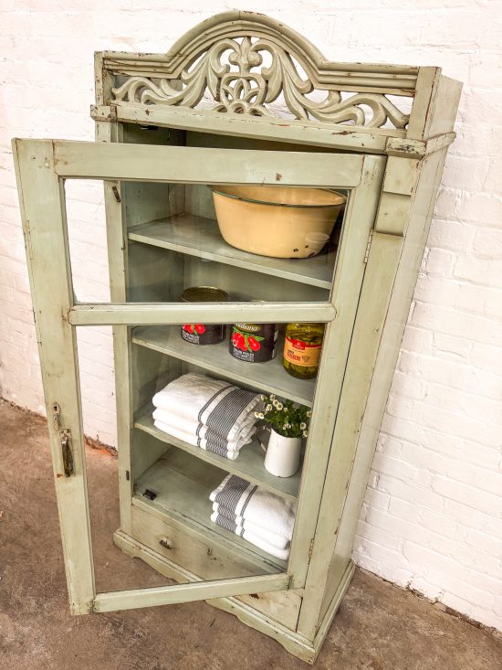 Original Duck Egg Blue Ornate Display Cabinet w/drawer - Image 4